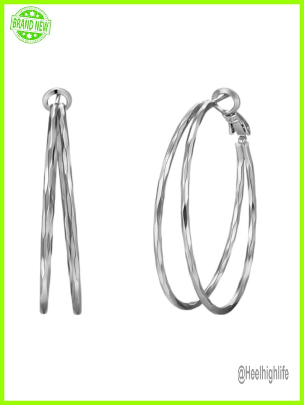 Diamond-Cut Double Hoop Earrings 14k Gold Plated 925 Silver Posts